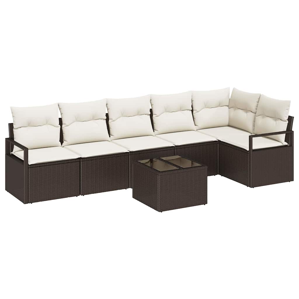 Garten-Sofa-Set mit Kissen mit Speicher 7 pcs Braun und Creme